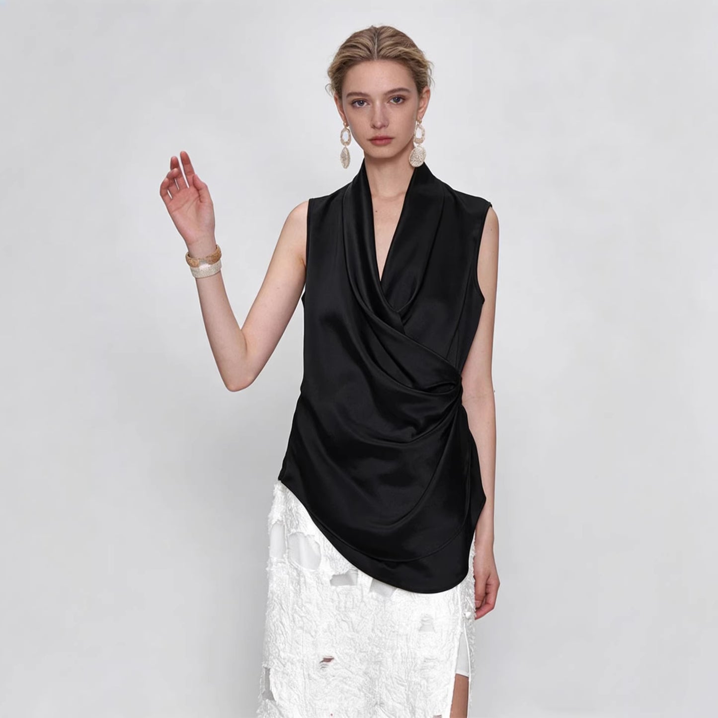 Haute couture Paris flower, designer joint model acetic acid fashion V-neck sleeveless shirt holiday wedding party dress