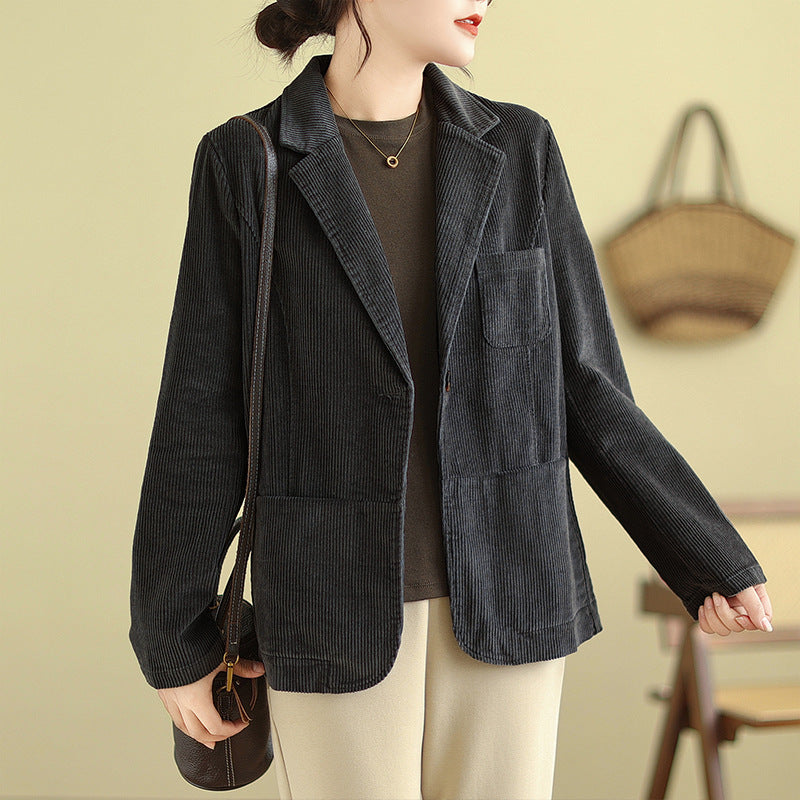 Real shot 2025 spring new casual solid color corduroy women's long-sleeved jacket small suit #9509