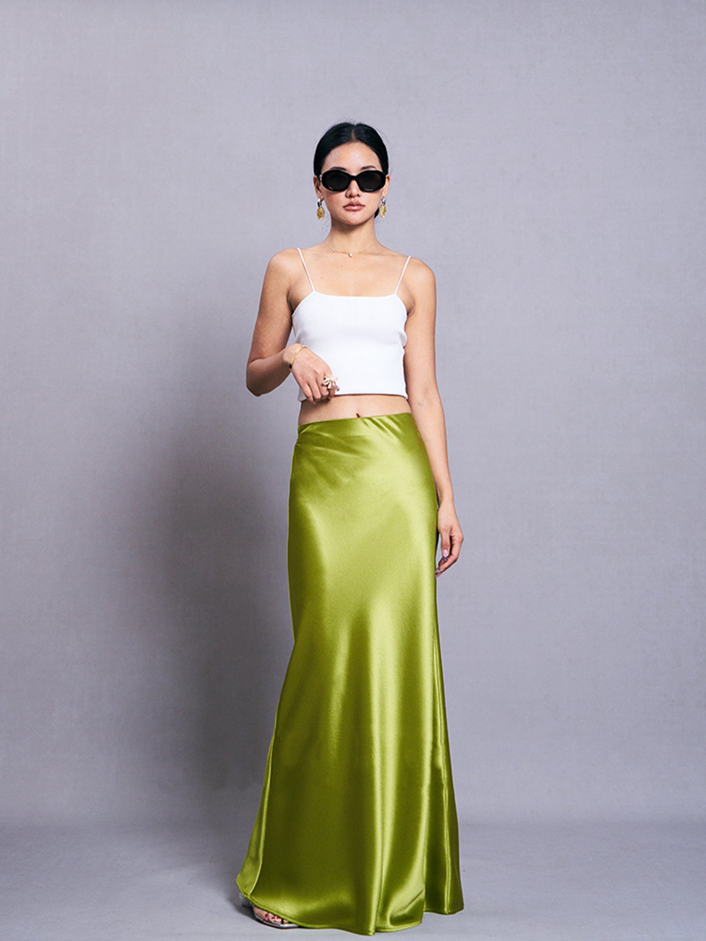 Heavy luxury! Triacetic acid satin skirt acetic acid super long floor-mopping skirt elastic waist pendant stylish