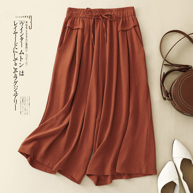 Real shot 2025 summer thin wide-leg pants cotton and linen loose high waist drape casual seven-point culottes women 2299 #