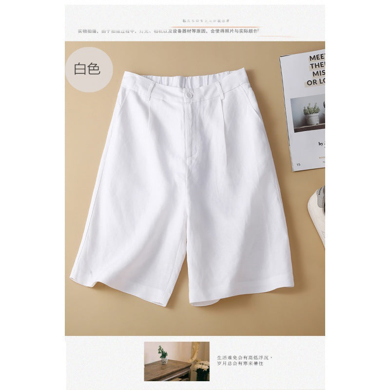 Real shot 2025 summer thin cotton and linen literary loose casual wide-leg five-point medium pants women #9277