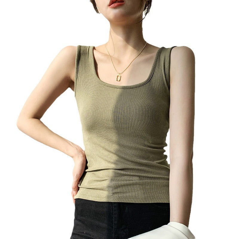 Square collar wide shoulder sling vest women's summer wear 2026 summer new slim and thin versatile sleeveless bottoming top