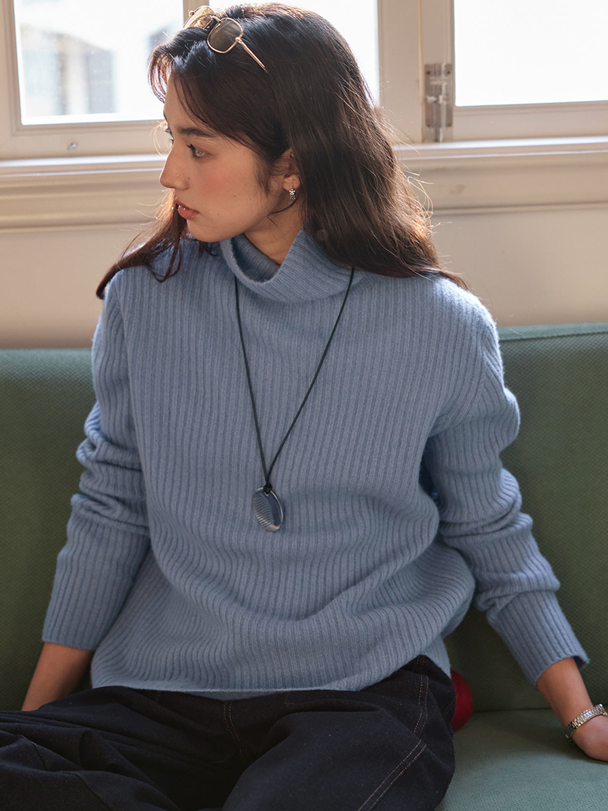 Solighter all-wool turtleneck vertical pit strip bottoming sweater women's autumn and winter 2025 new inner knitted top