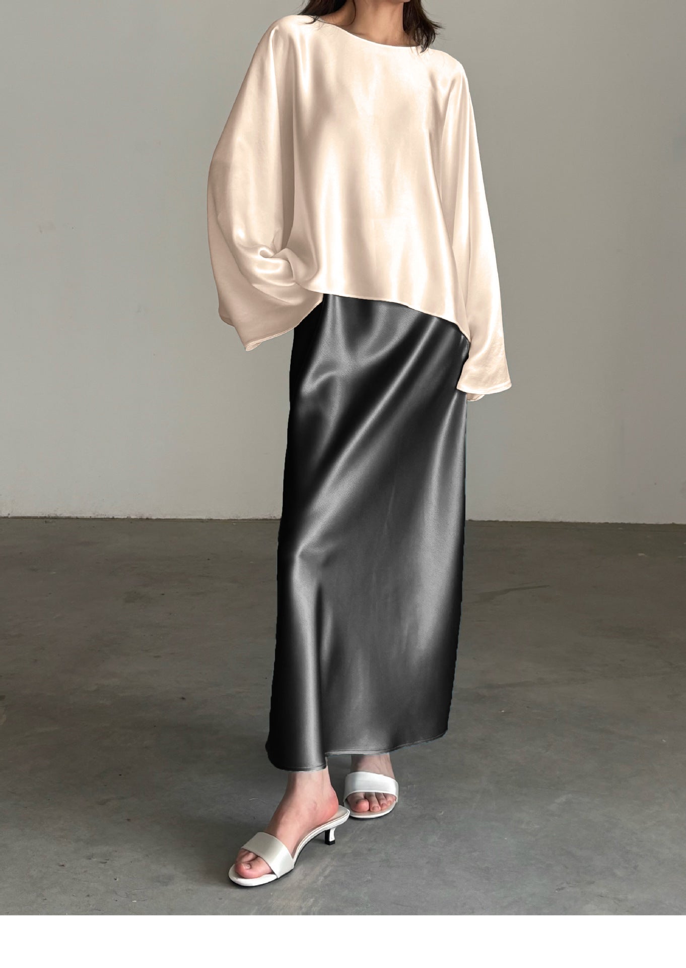 Haute couture spot Japan imported acetic acid one piece glossy top long sleeves huge thin static luxury minimalist horn sleeves