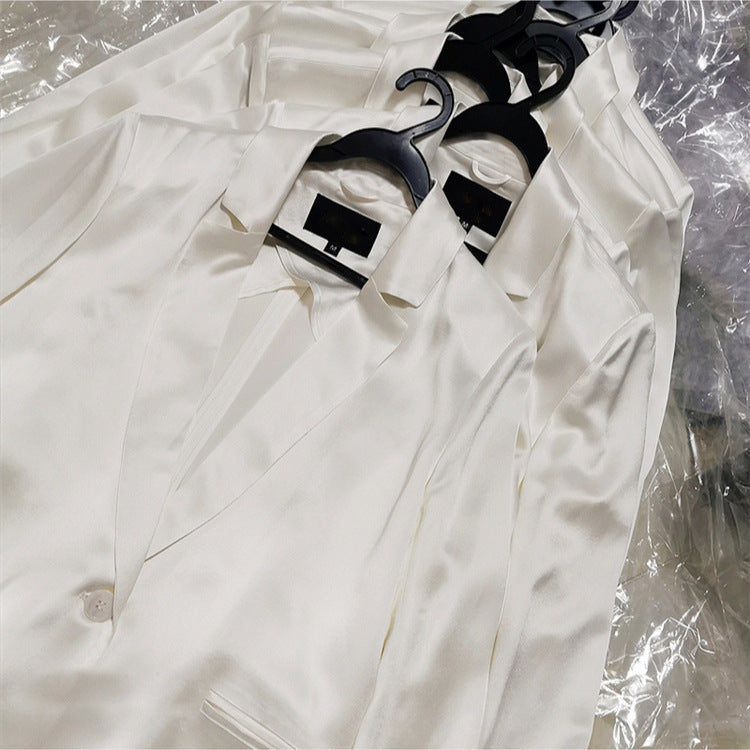 White imported acetic acid small suit Internet celebrity pearlescent 2025 spring new light luxury jacket one button suit