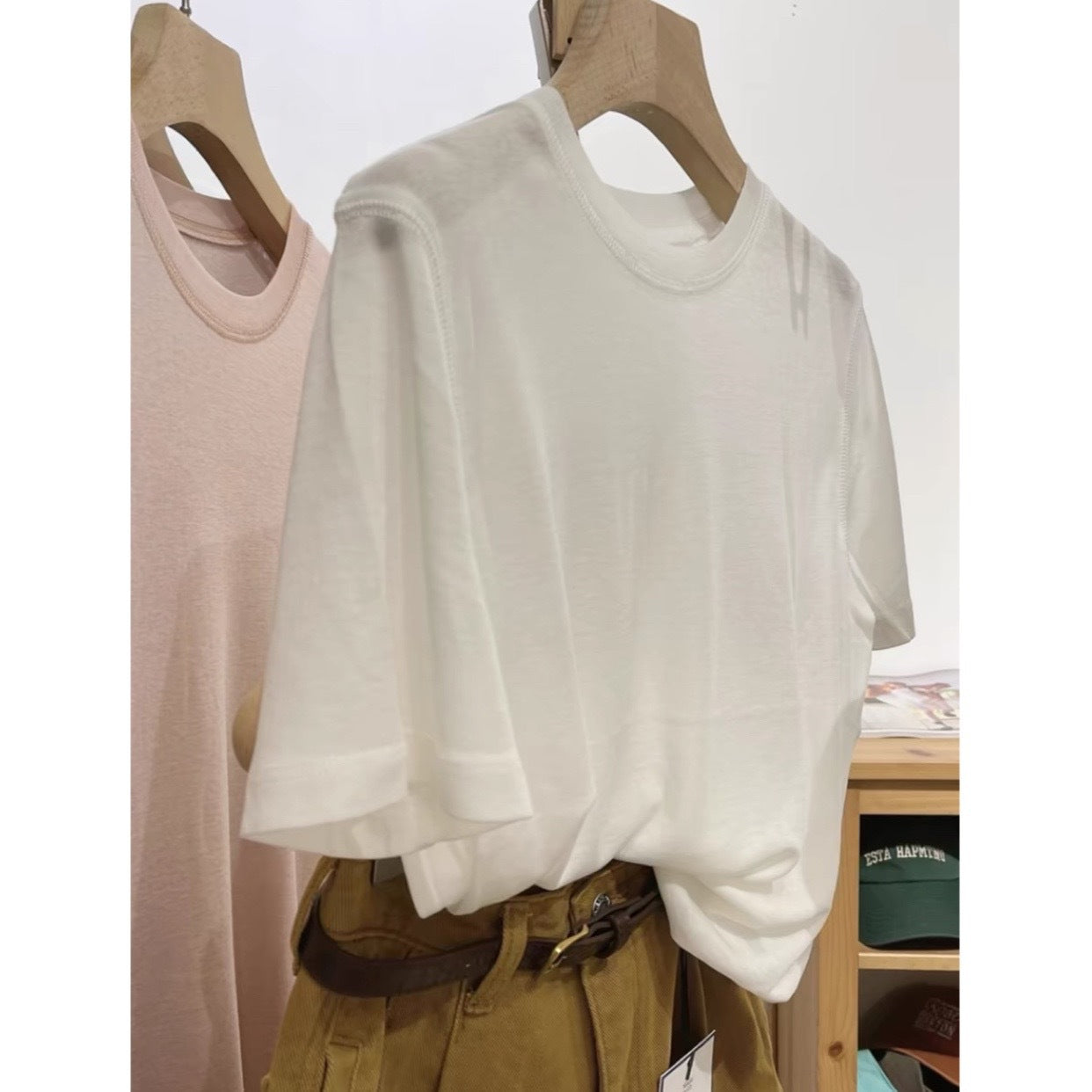 Keep it for yourself~ Breathing Tencel wool mask t soft waxy clear round neck pullover long sleeve top bottoming shirt women