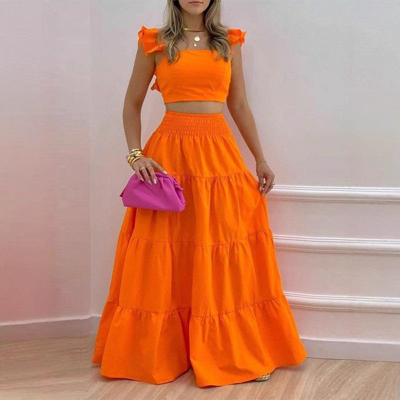 2025 summer new European, American, Amazon commuter mid-waist sexy suspender skirt fashion suit women's two-piece set