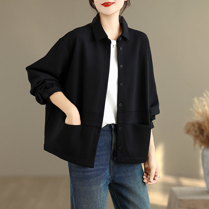 Real shot 2025 autumn new loose casual lapel fashion short coat women