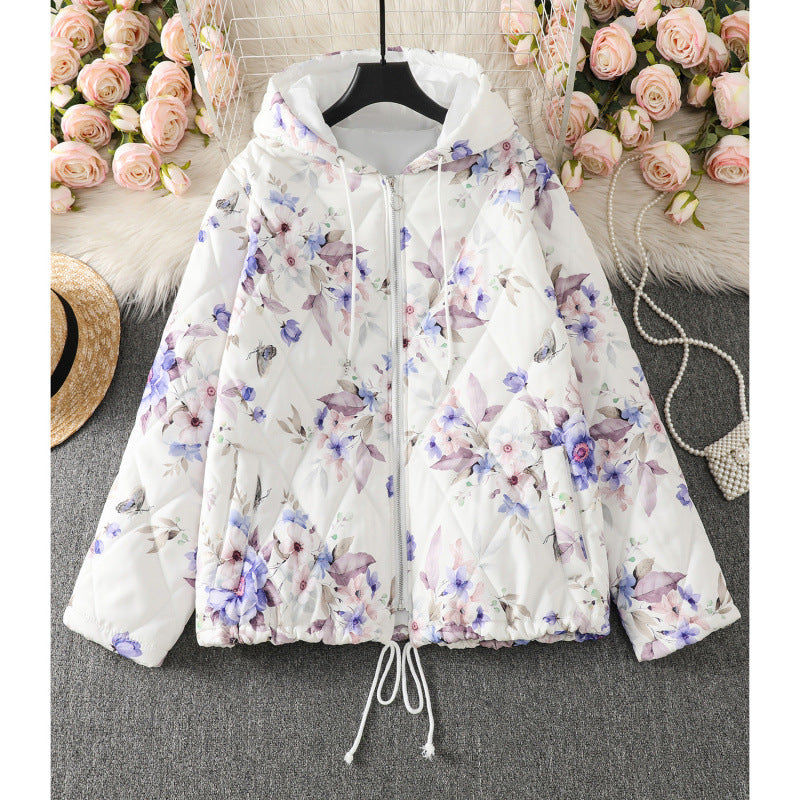 Real shot 2025 winter new hooded cotton clothes women's printing design white coat warm women's clothing