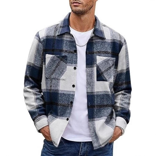 2025 Men's Europe, America, Amazon Express, cross-border new plaid casual long-sleeved shirt jacket casual versatile