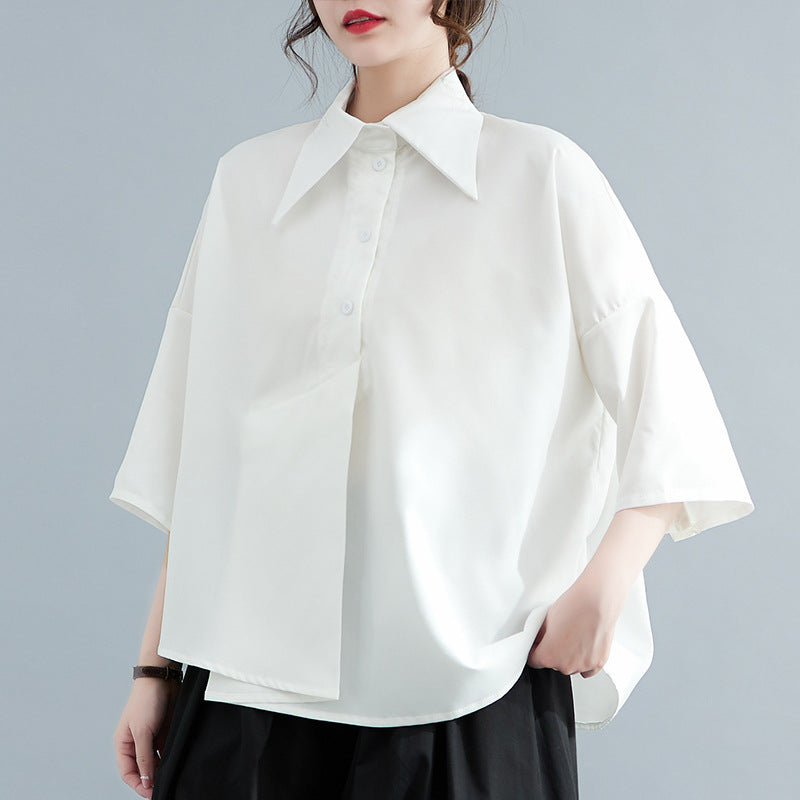 Summer 2025 new loose shirt women's medium and long asymmetrical shirt black top