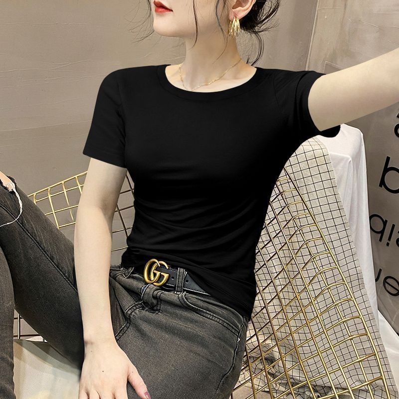 Dark gray Modal V-neck short-sleeved t-shirt women's summer slim top thin ice silk bottoming versatile half-sleeve t-shirt
