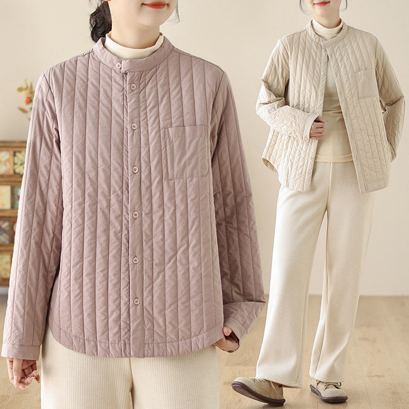 2025 autumn and winter new warm cotton-padded clothes Chinese stand-up collar thin padded jacket light women's jacket