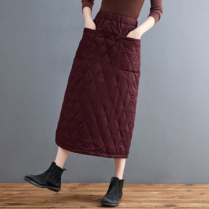 Winter 2025 new thickened cotton group half-length skirt medium and long skirt windshield winter skirt women's clothing