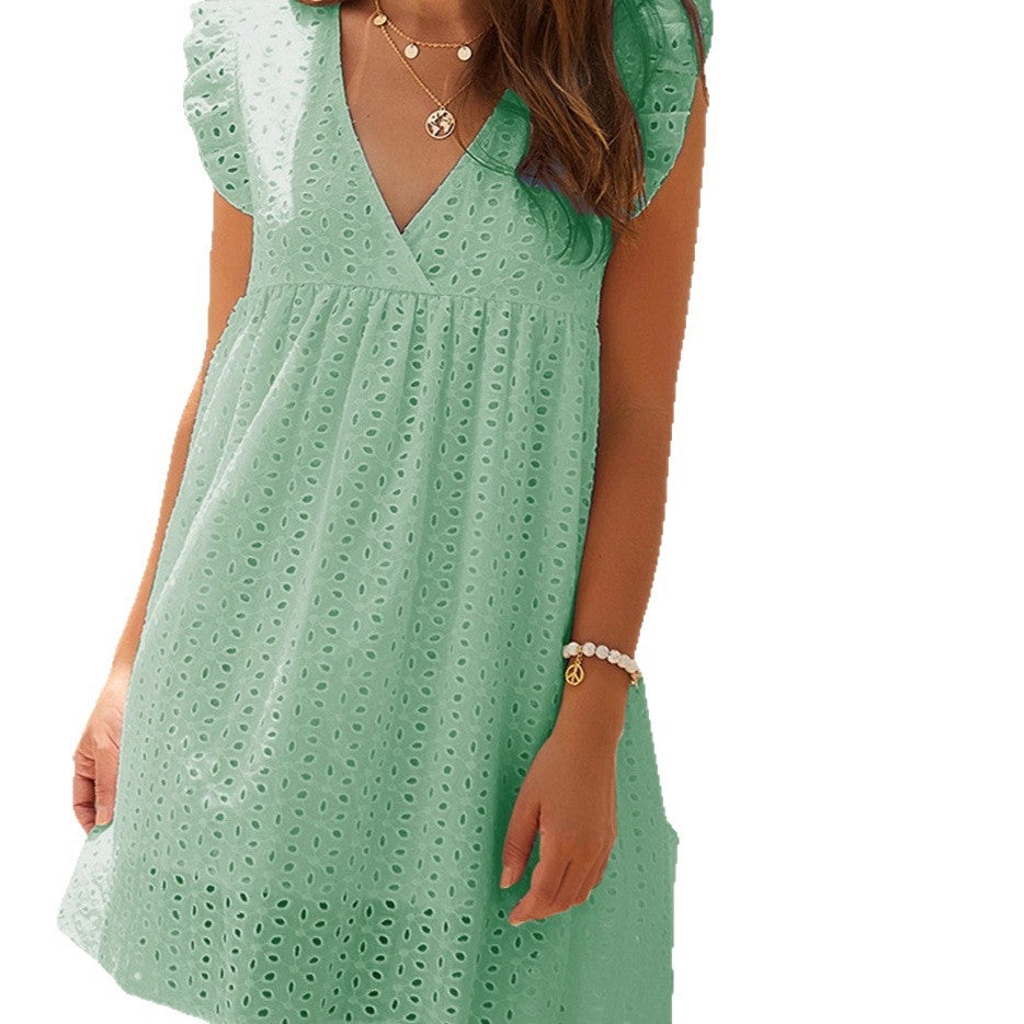 2025 cross-border foreign trade high-value new women's clothing fashion lace hook-up hollow V-neck dress