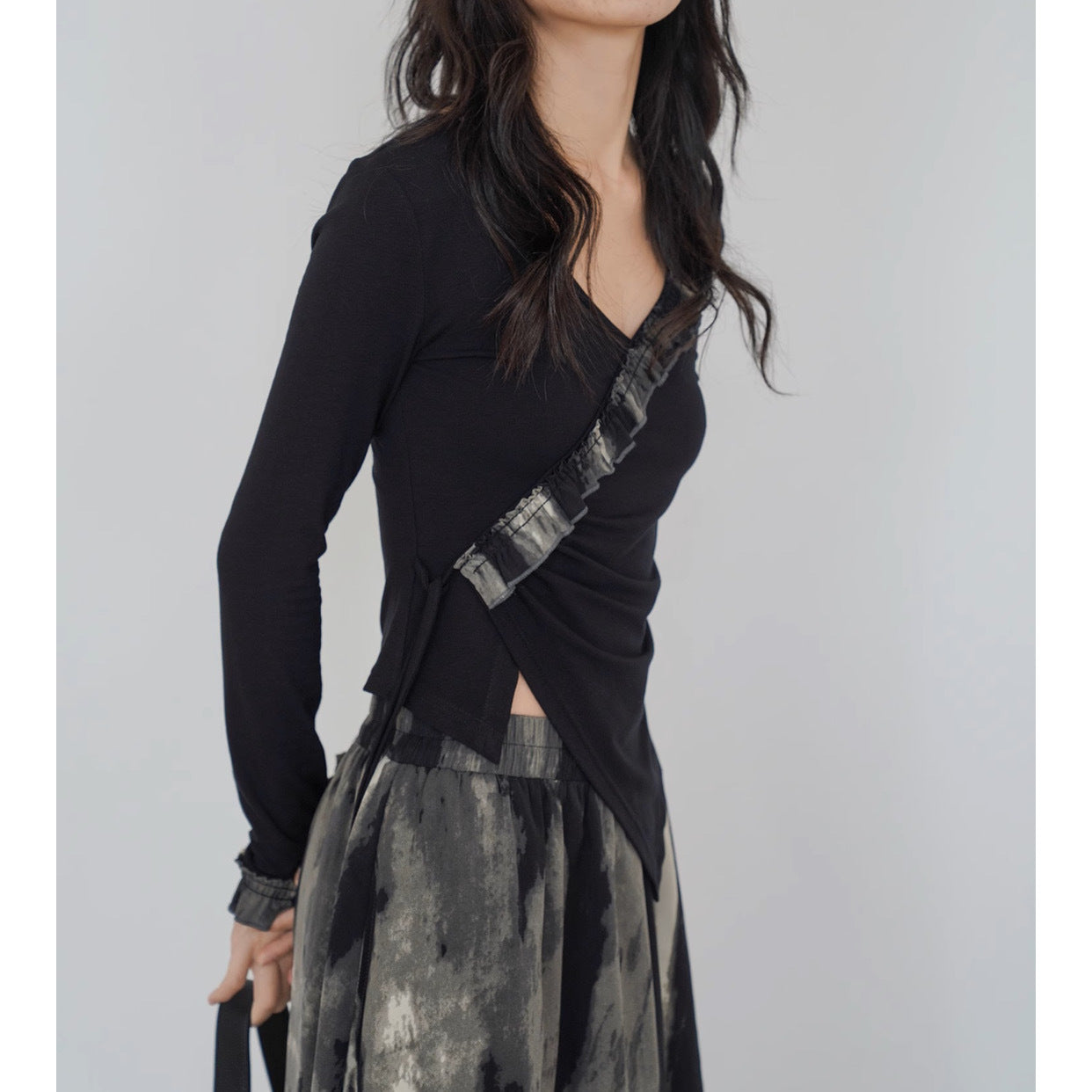 EM August, new Chinese tie-dye loose skirt women's autumn new French two-piece top skirt set