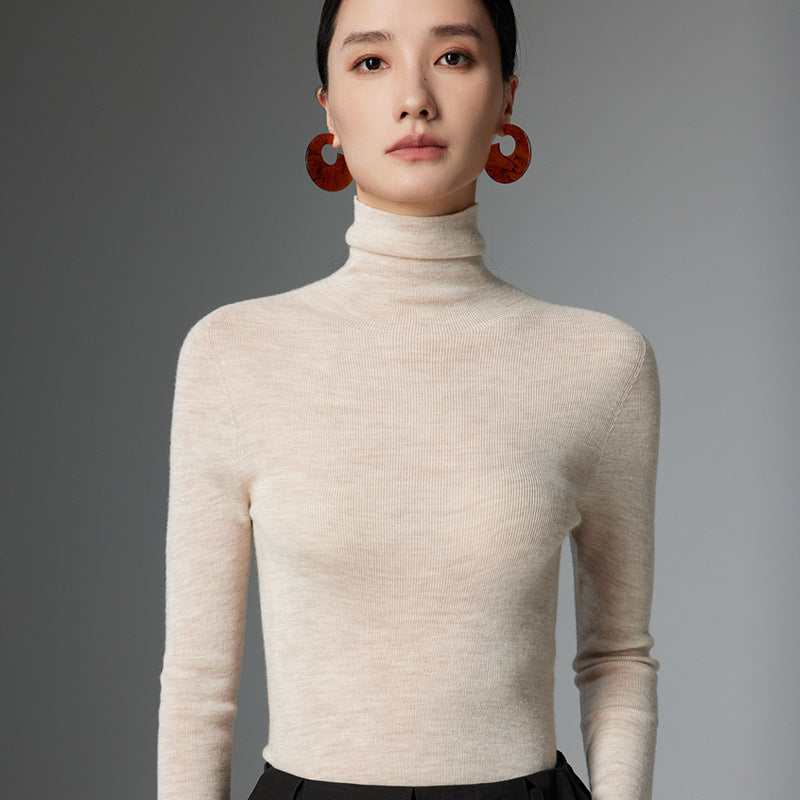 Yangtze yarn worsted wool sweater women's autumn and winter slim-fitting thin turtleneck sweater black premium inner knitted bottoming shirt