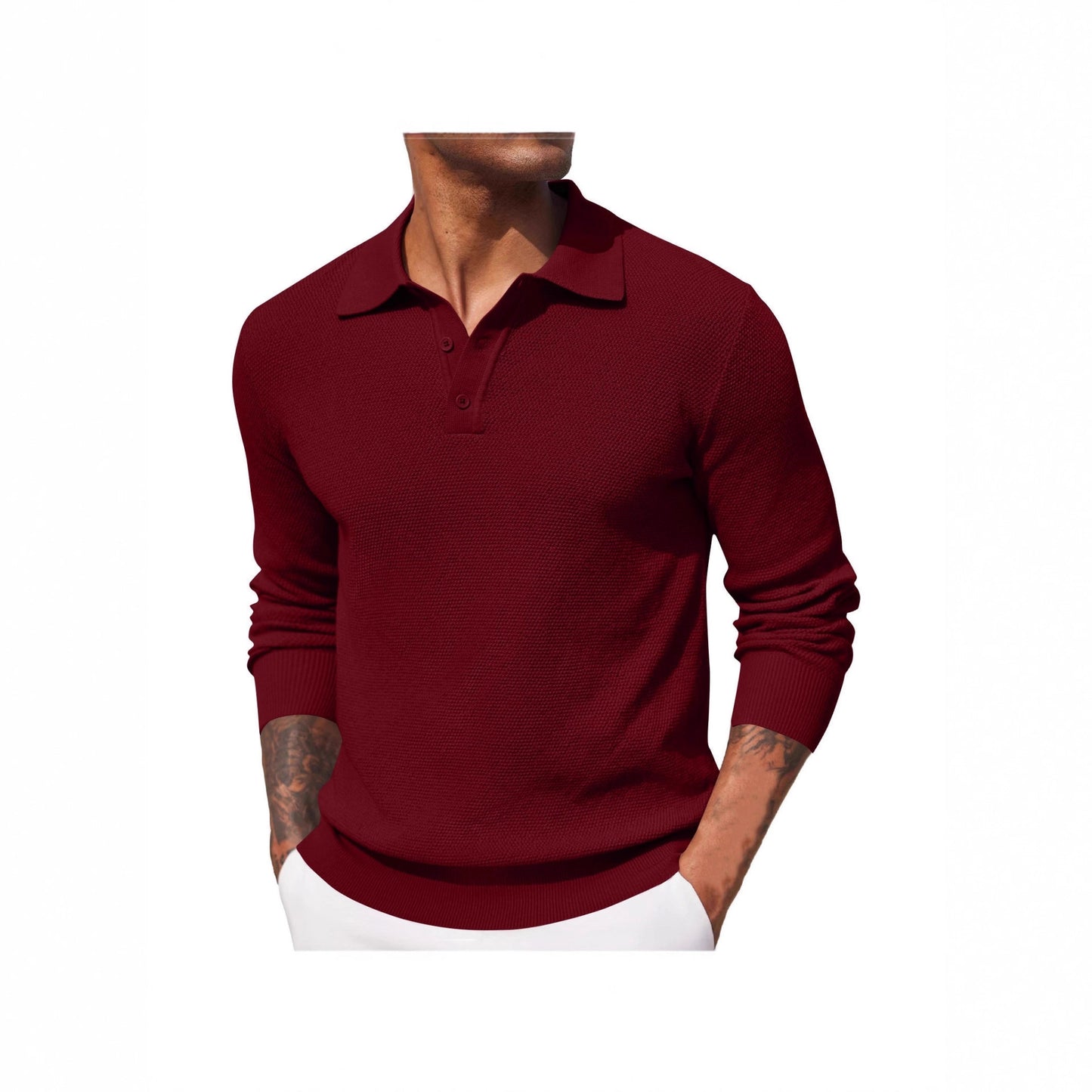 2025 autumn new Amazon popular cross-border casual men's top long-sleeved V-neck button-up POLO shirt