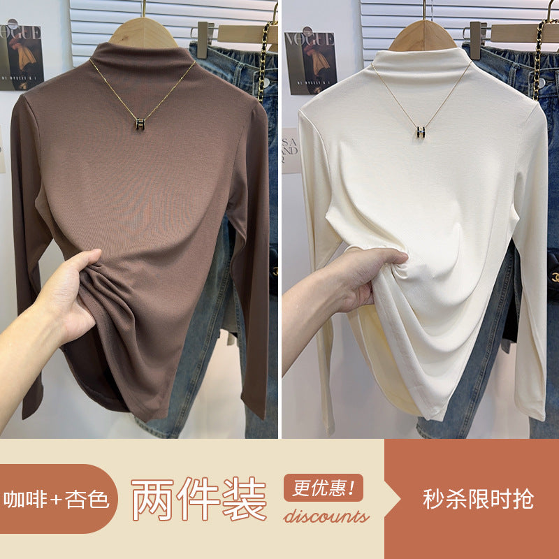 Semi-turtleneck bottoming shirt women's 2025 new autumn and winter inner threaded fashionable foreign style long-sleeved knitted beautiful top