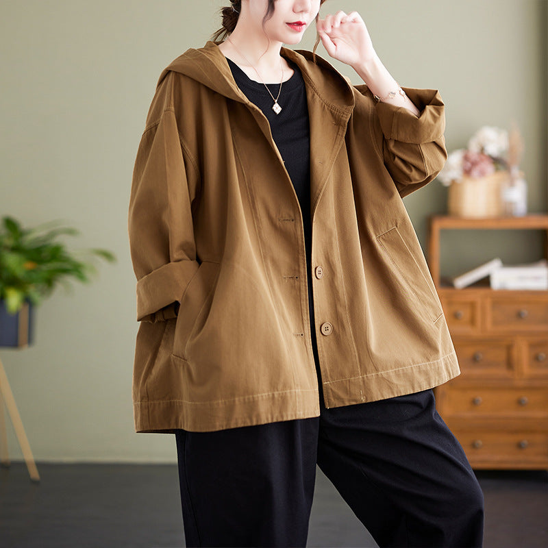 Real shot 2025 autumn new Korean version loose solid color hooded jacket top women's #9303