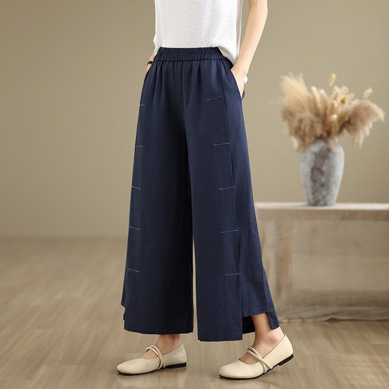 Real shot 2025 spring and summer new cotton and linen large size literary loose casual wide-leg pants women's clothing