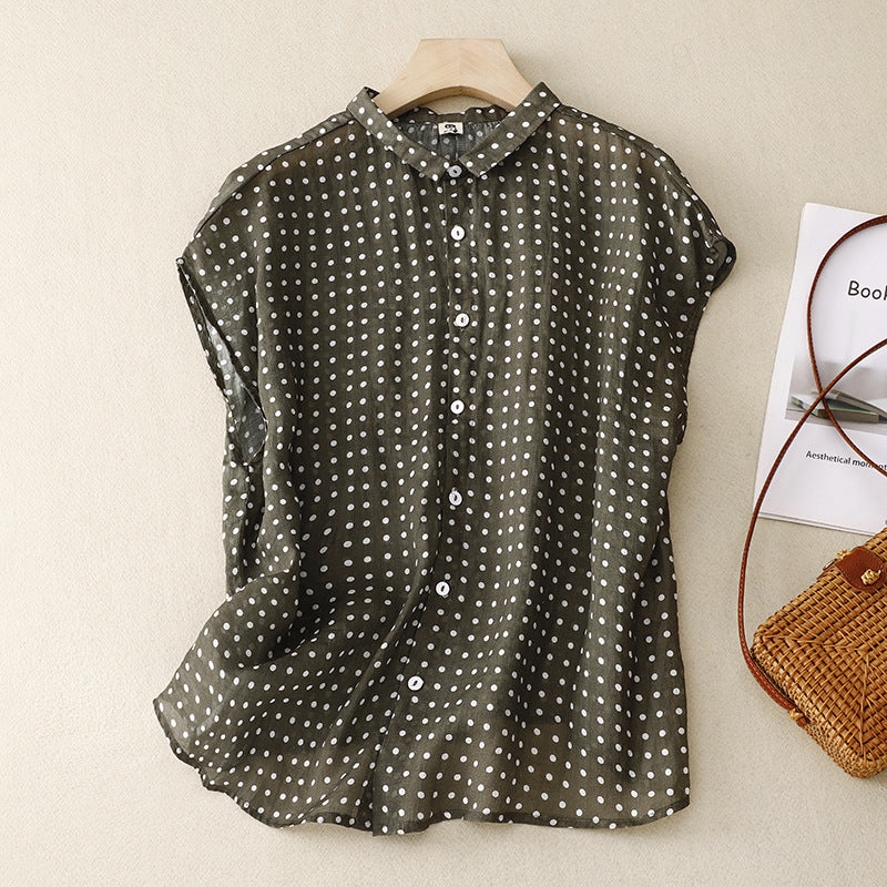 Real shot 2025 summer new literary and casual loose polka dot sleeveless shirt blouse top #2267 #