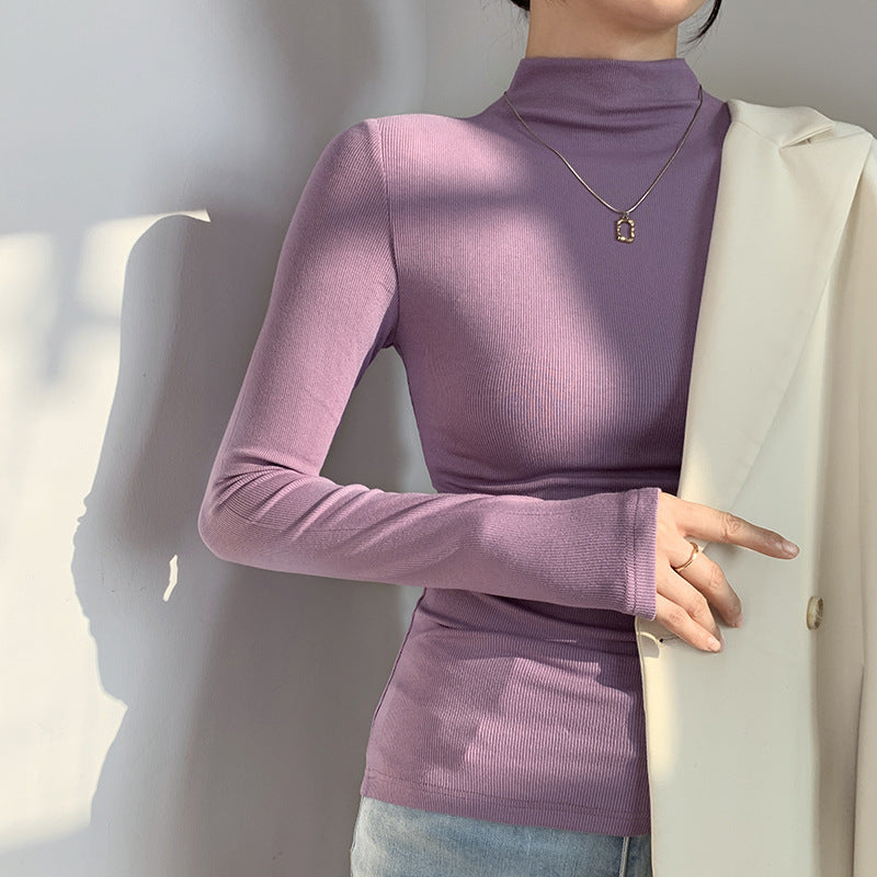 Beer collar semi-turtleneck bottoming shirt women's long-sleeved T-shirt 2026 autumn and winter new slim-fitting inner heating and warm top