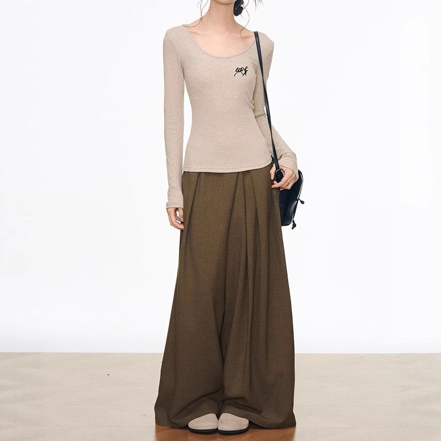 WESTAYONE medium and long sweater cardigan women's Korean lazy + V-neck bottoming shirt + wide-leg pants