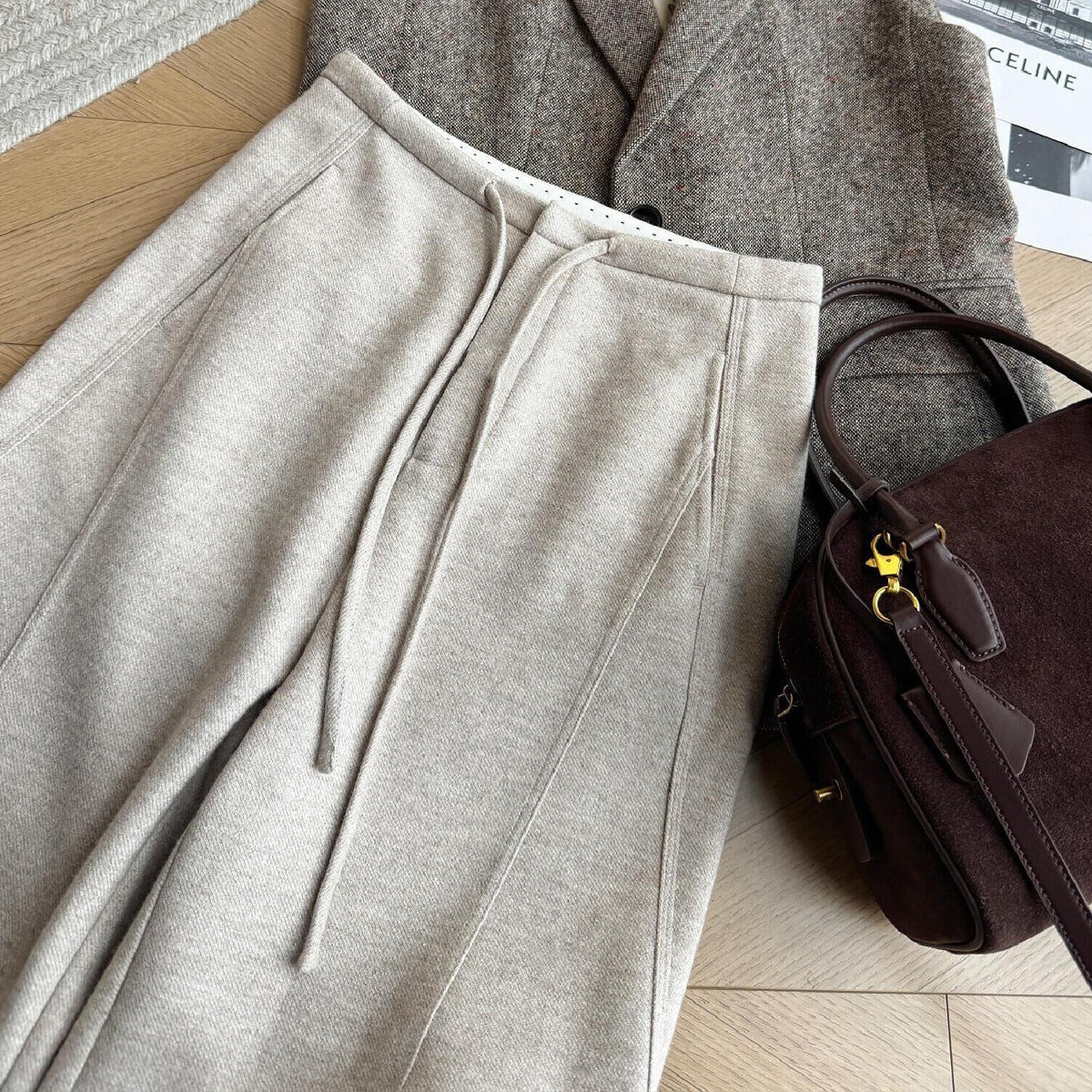 CHAO grade recommendation! Oatmeal woolen straight scimitar pants women's autumn and winter high waist drape narrow version sickle wide-leg pants