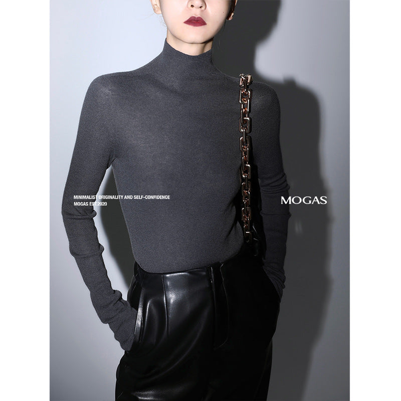 Mogas Skin Enjoy "Soft Gold" Cashmere Mulberry Silk Seamless First Line Ready-to-Wear High Neck Bottom Knitted Sweater