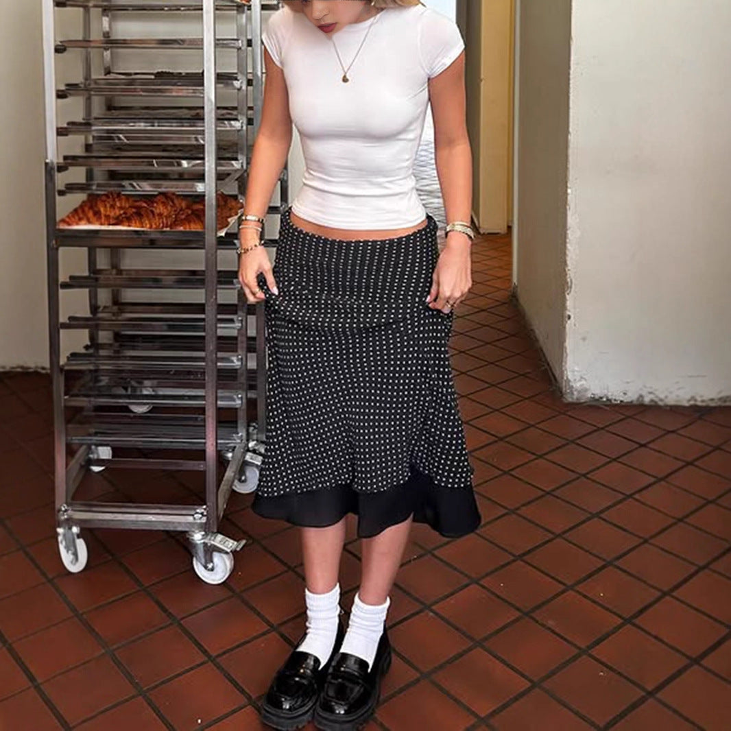 Love cloth forget American gentle wind polka dot double-layer mesh skirt temperament hip-wrapped straight long skirt summer new