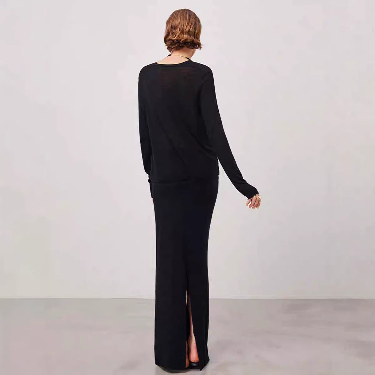 Extremely comfortable knitted wool-blend long skirt elastic high waist rear split harpoon tail skirt drop skirt