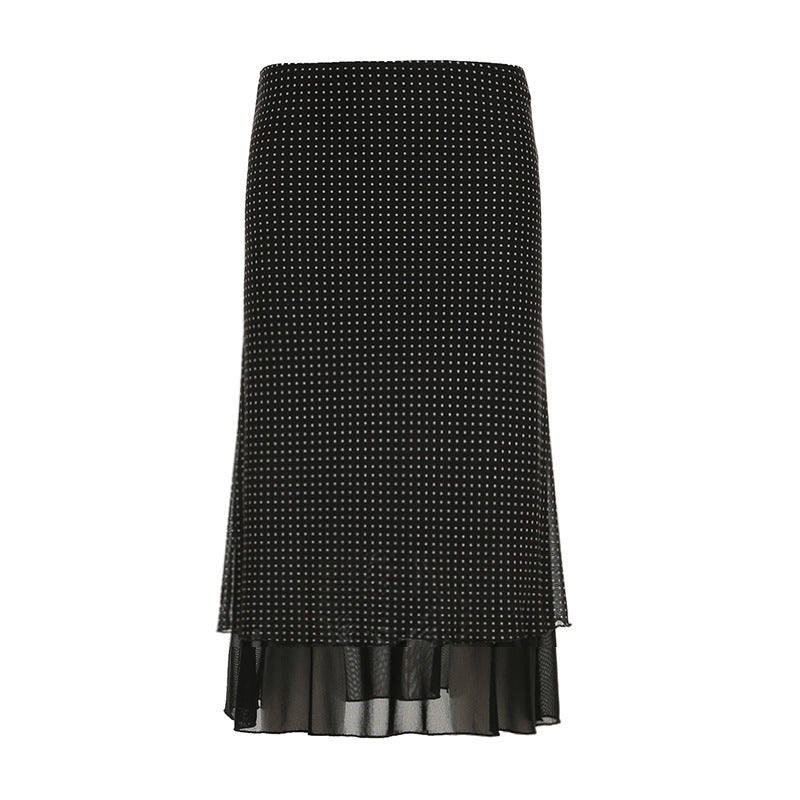 Love cloth forget American gentle wind polka dot double-layer mesh skirt temperament hip-wrapped straight long skirt summer new