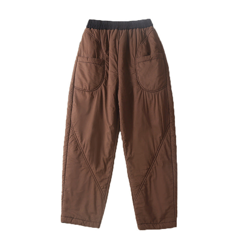 Real shot 2025 winter new thickened pants casual pants elastic waist cotton Harlan pants solid color outer trousers