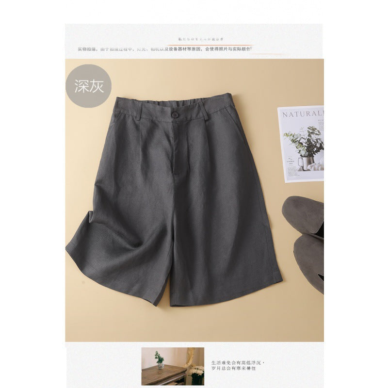 Real shot 2025 summer thin cotton and linen literary loose casual wide-leg five-point medium pants women #9277