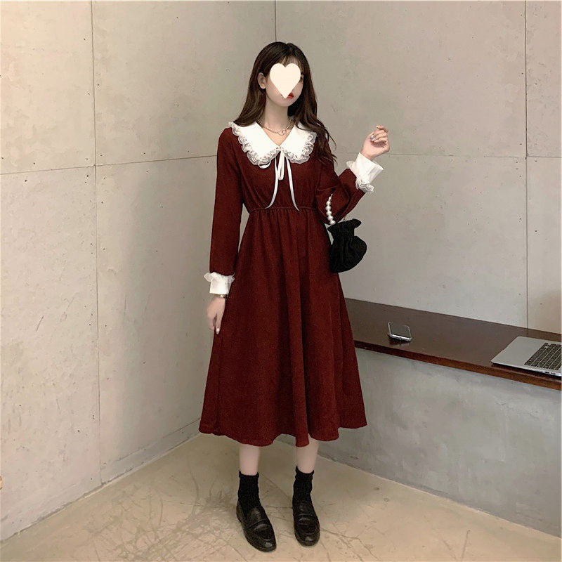 New Year's red dress women's 2024 spring and autumn Korean version waist and thin French small man super fairy temperament long skirt