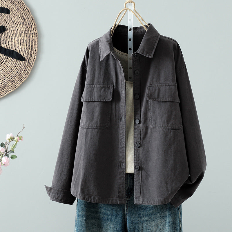 Real shirt women's long-sleeved Korean version of casual tooling autumn 2025 new small loose shirt thin coat