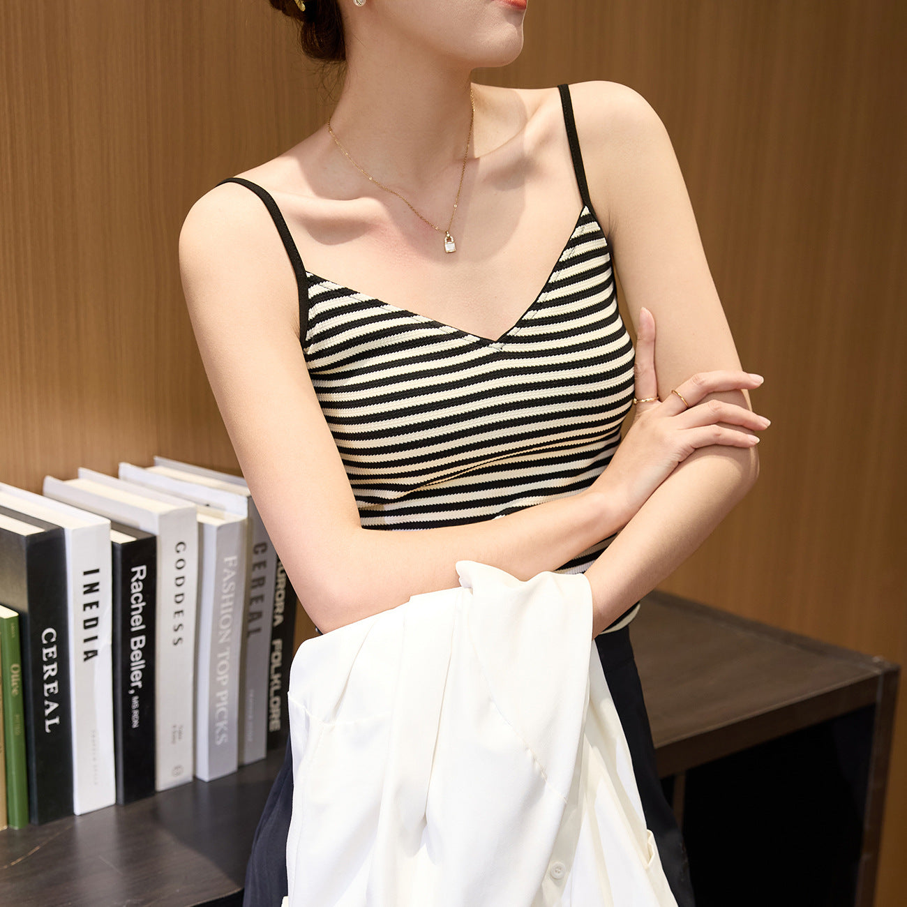 Selection of pure cotton striped sling vest women's summer 2026 new V-neck sexy backless babes wear sleeveless inside and outside