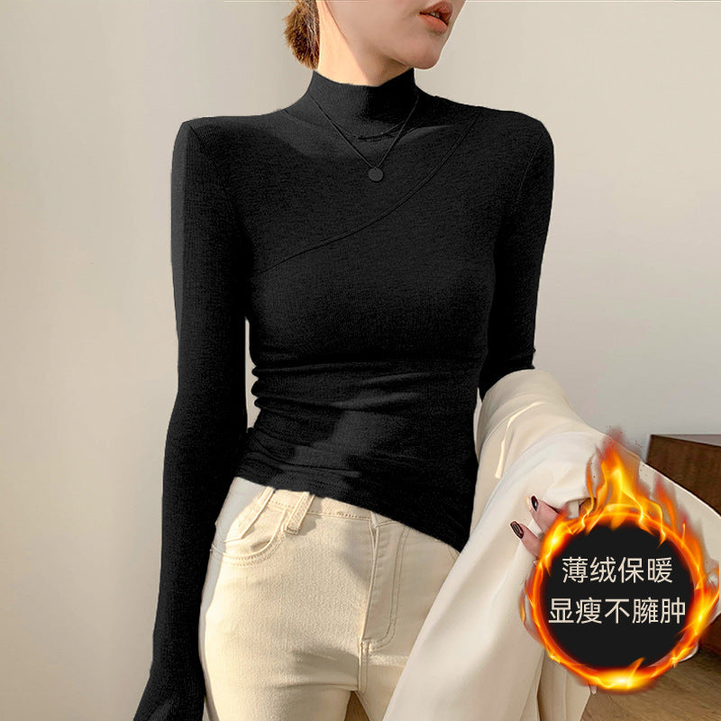 Grind warm high elastic Modal cotton semi-turtleneck bottoming shirt women's long-sleeved T-shirt 2026 autumn and winter with slim fit