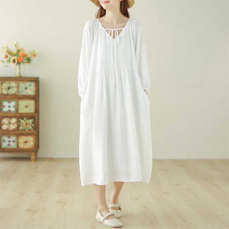 Real shot 2025 spring and summer new Chinese cotton and linen fat mm loose and thin casual lazy style medium and long dress women