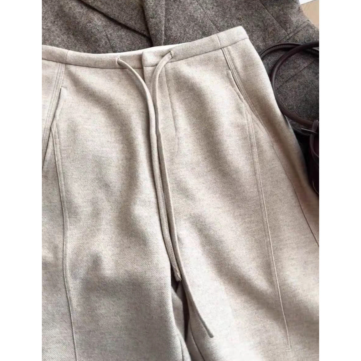 CHAO grade recommendation! Oatmeal woolen straight scimitar pants women's autumn and winter high waist drape narrow version sickle wide-leg pants