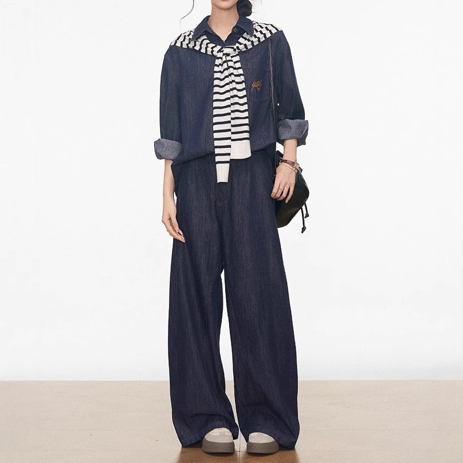 WESTAYONE denim suit women's 2025 new denim jacket Tencel jeans + shawl