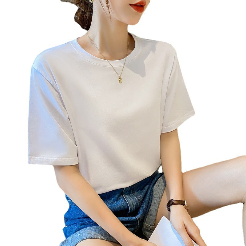 [LOGO Customization] Pure cotton loose T-shirt women's short-sleeved versatile half-sleeved top bottoming shirt temperament pure cotton comfortable