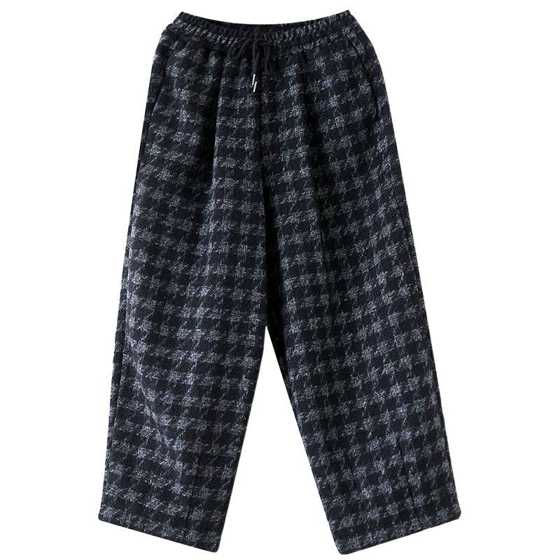 Real large-size casual pants in the winter of 2025, new velvet, thickened and thin, loose plaid cotton pants for outer wear