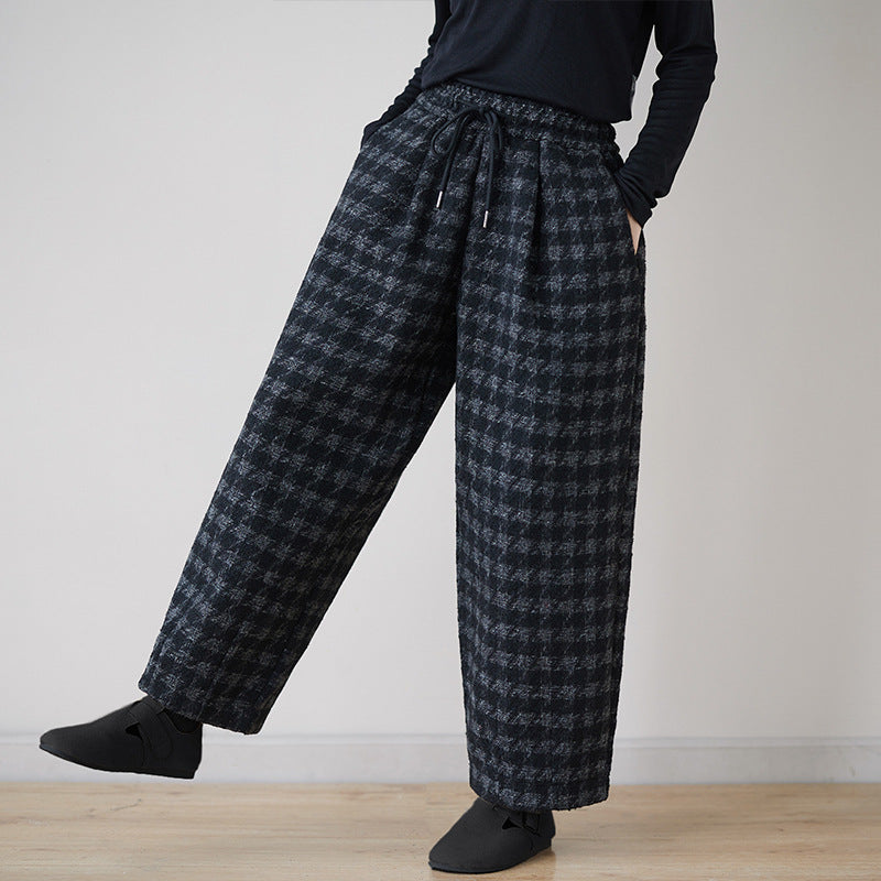 Real large-size casual pants in the winter of 2025, new velvet, thickened and thin, loose plaid cotton pants for outer wear