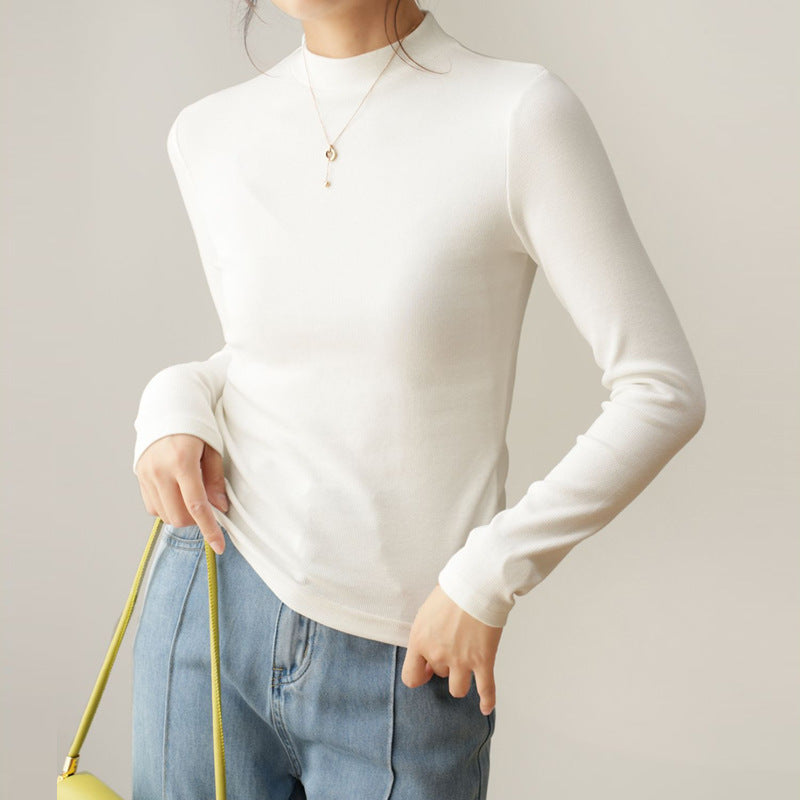 Fearless Goods Biyou cotton threaded u-neck long-sleeved T-shirt women's 2026 autumn and winter new slim-fitting and thin top bottoming shirt Korea