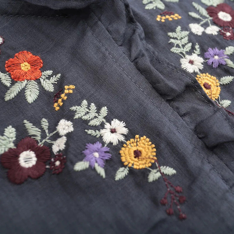 In the summer of 2025, the new Korean version of cotton and linen large-size meat-covering embroidered top + pants/two-piece suit for women