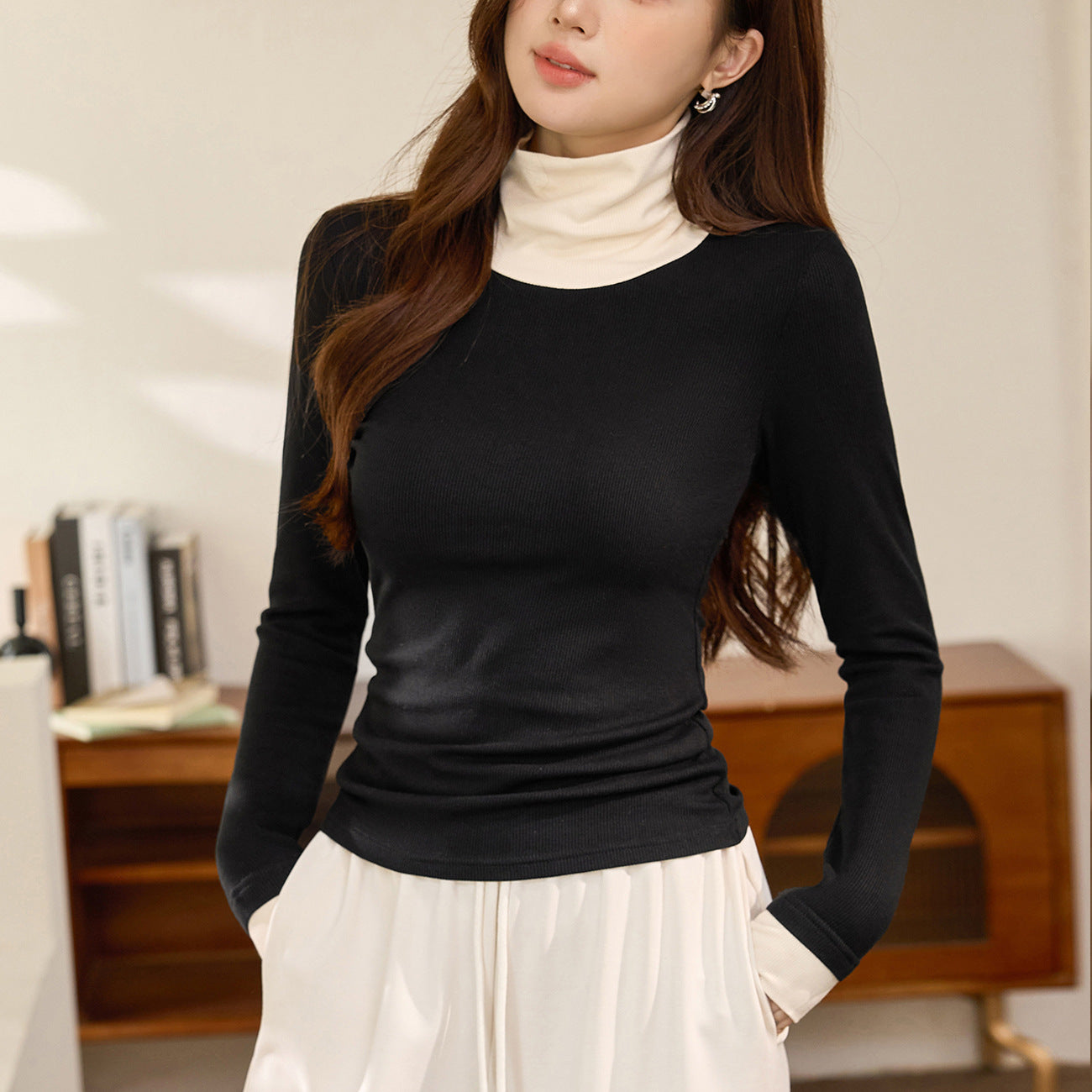 #Quality is high-quality #Thin velvet turtleneck bottoming shirt Women's contrasting color long-sleeved T-shirt 2026 autumn and winter new inner top