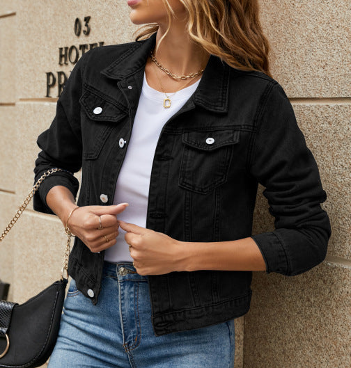 2025 autumn and winter new European and American foreign trade cross-border supply fashion slim lapel denim jacket