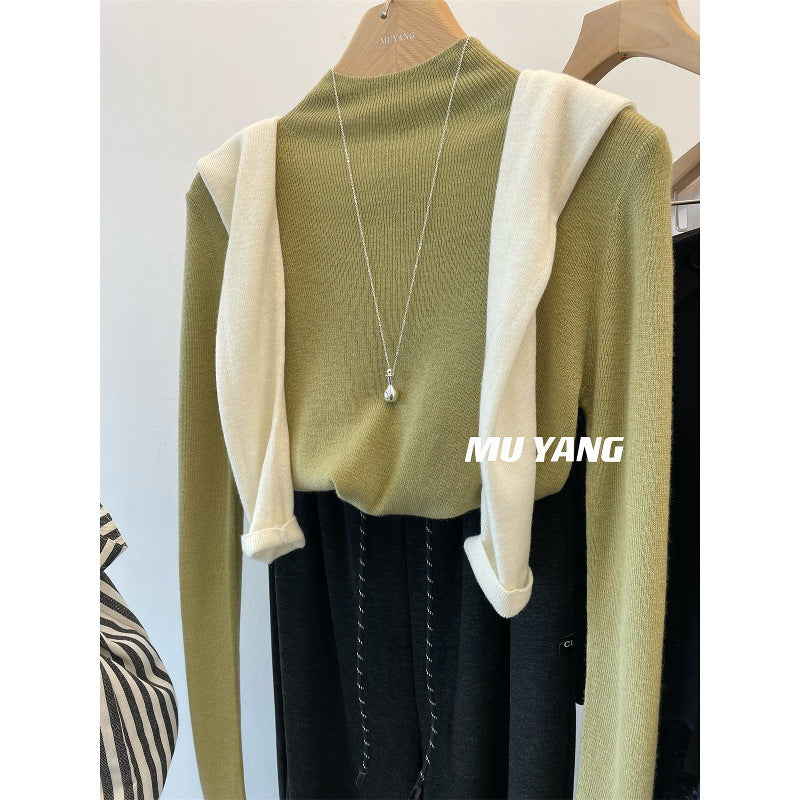 Choose it inside MUYANG! Ultra-fine 100% Merino wool semi-turtleneck knitted sweater women's top bottoming shirt